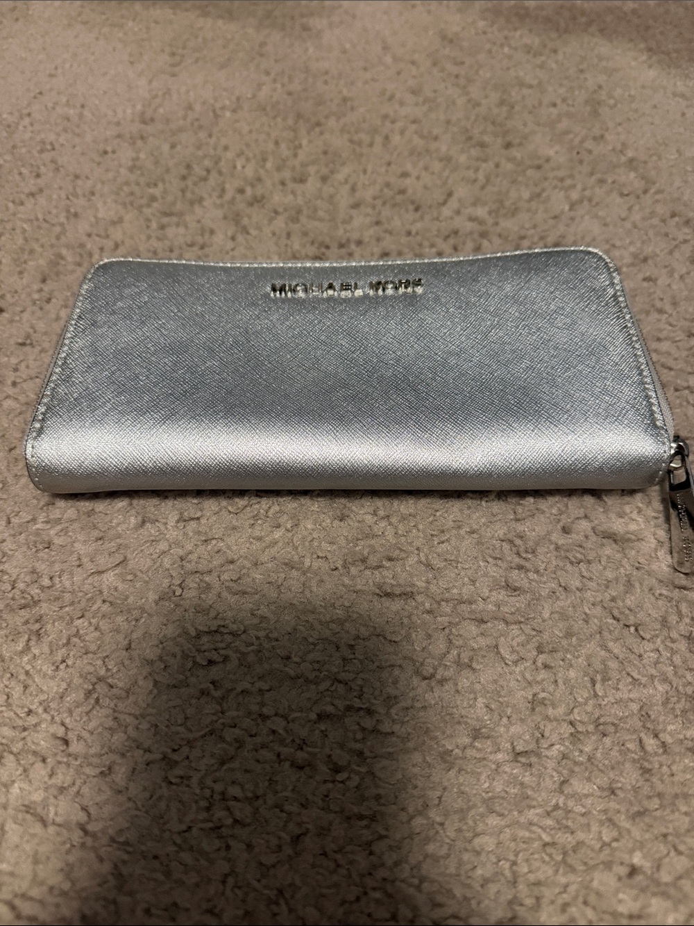 Michael Kors Metallic Silver Saffiano Zip-Around Wallet
